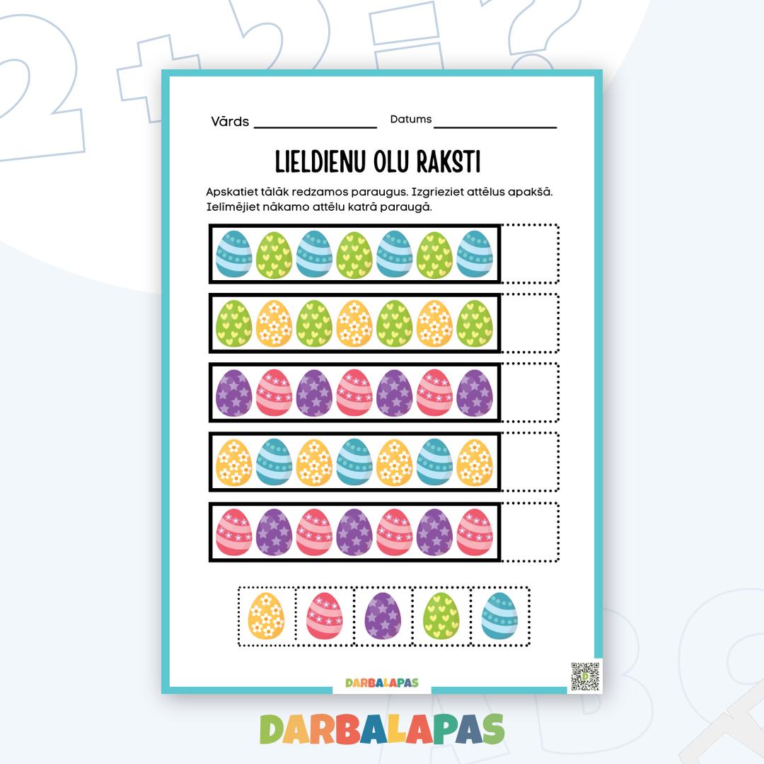 Darba lapas – Lieldienu olu raksti: Pabeidz rakstu rindas un trenē uzmanību