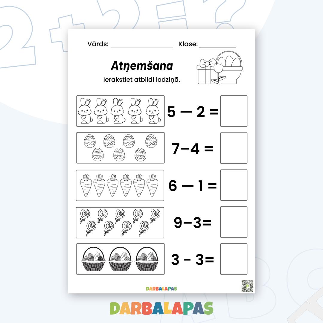 Darba lapas – Lieldienu atņemšana: pavasarīgs veids, kā trenēt rēķinus